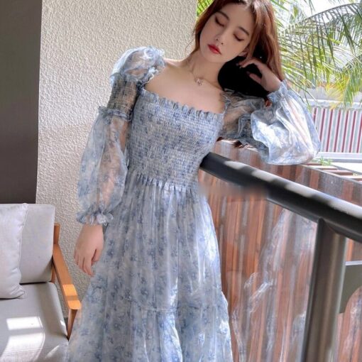 Blossom Lace Floral Puff Sleeve Cottage Midi Dress