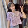 Dolly Plaid Patchwork Kawaii Cottage Blouse