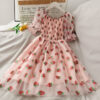 Strawberry Dot Chiffon Softie Cottagecore Dress